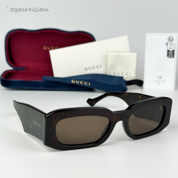 BRAND NEW Gucci GG1426S 002 Dark Havana Brown Unisex Rectangle Sunglasses - Picture 1 of 10